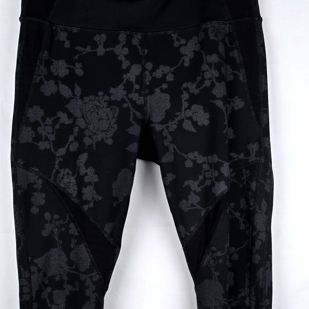 Athleta Womens Black Floral Mesh Panel High Rise Leggings Size M Zipper Pocket - Picture 8 of 12